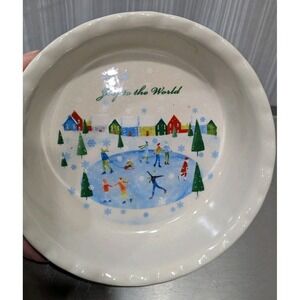 Nantucket Retired Christmas Bowl Pie Dish "Joy to the World" Ice Skating 5inx2in